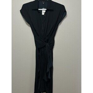 Versona Ruched Waist Maxi Shirt Dress Womens 10 Black Collared Button Front NWT
